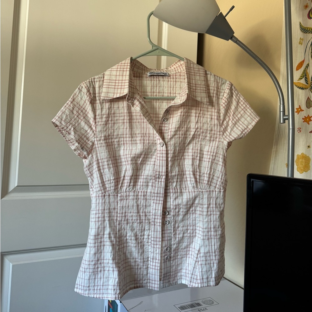 Princess Polly Cottesloe Blouse Top Pink Check - Picture 14 of 16
